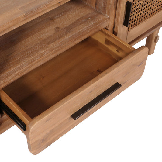 Cosmo Casa - Tv-rek - Tv-tafel - Lowboard - Ladekast - Opberglade - Rattan - Massief Acaciahout - Gebeitst - 160cm - 32kg