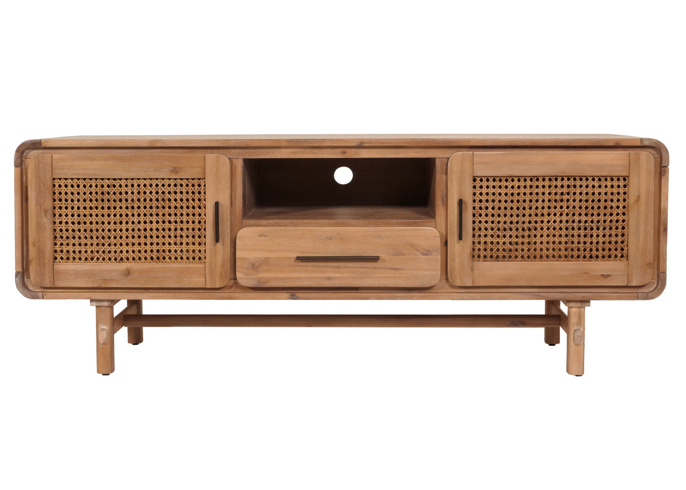 Cosmo Casa - Tv-rek - Tv-tafel - Lowboard - Ladekast - Opberglade - Rattan - Massief Acaciahout - Gebeitst - 160cm - 32kg