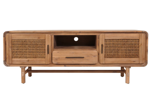 Cosmo Casa - Tv-rek - Tv-tafel - Lowboard - Ladekast - Opberglade - Rattan - Massief Acaciahout - Gebeitst - 160cm - 32kg