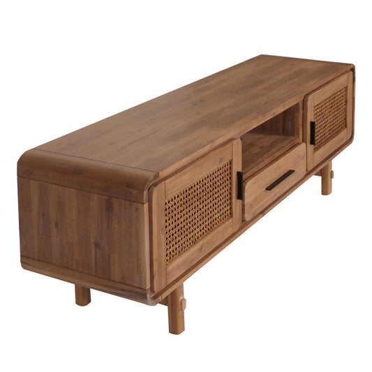 Cosmo Casa - Tv-rek - Tv-tafel - Lowboard - Ladekast - Opberglade - Rattan - Massief Acaciahout - Gebeitst - 160cm - 32kg