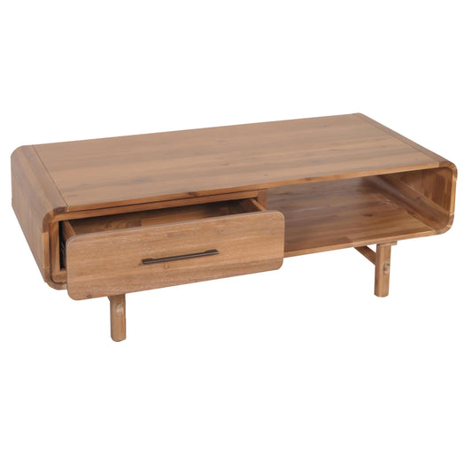 Cosmo Casa - Salontafel - Woonkamertafel - Bijzettafel - Lade - Massief Acaciahout - Gebeitst - 44x125x60cm - 25kg