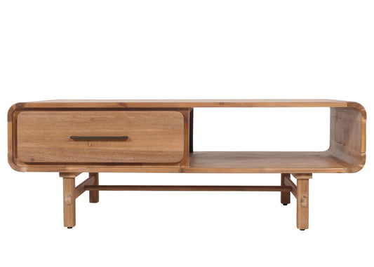 Cosmo Casa - Salontafel - Woonkamertafel - Bijzettafel - Lade - Massief Acaciahout - Gebeitst - 44x125x60cm - 25kg