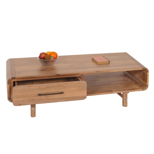 Cosmo Casa - Salontafel - Woonkamertafel - Bijzettafel - Lade - Massief Acaciahout - Gebeitst - 44x125x60cm - 25kg