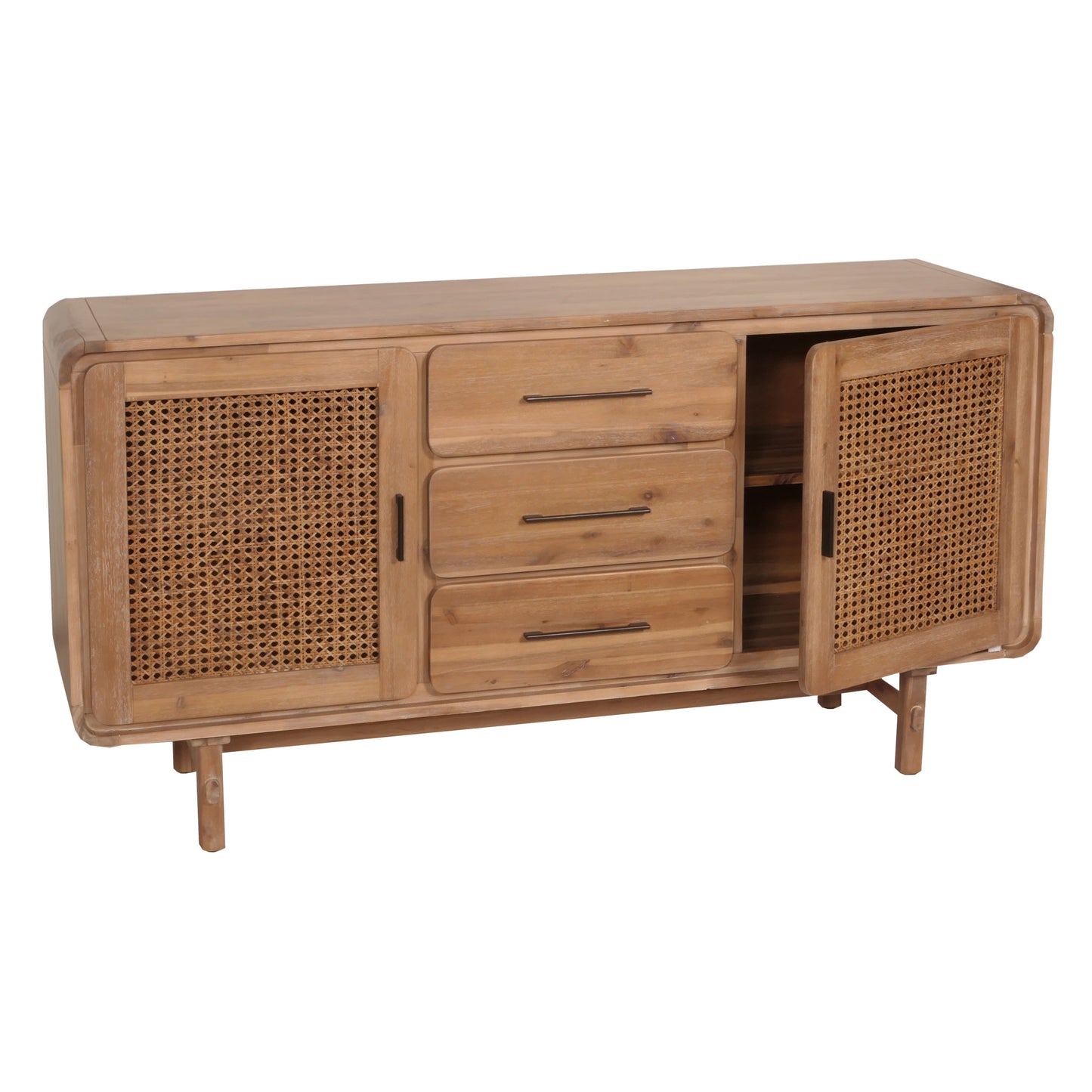Cosmo Casa - Dressoir - Opbergkast - Ladekast - Highboard - Opberglade - Rattan - Massief Acaciahout - Gebeitst - 83x160x45cm - 47kg