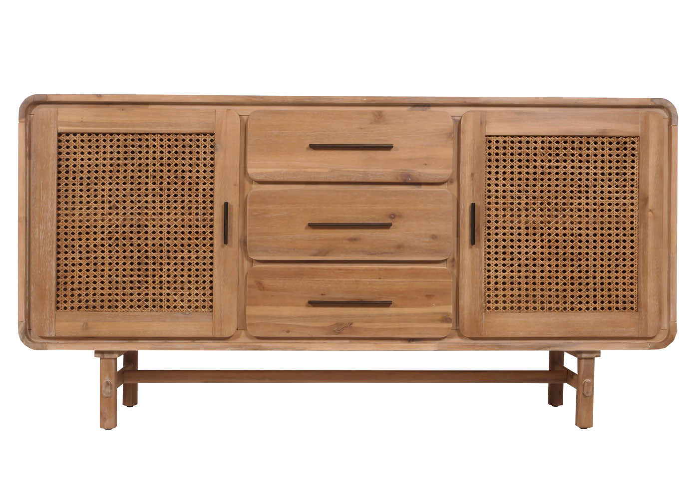 Cosmo Casa - Dressoir - Opbergkast - Ladekast - Highboard - Opberglade - Rattan - Massief Acaciahout - Gebeitst - 83x160x45cm - 47kg