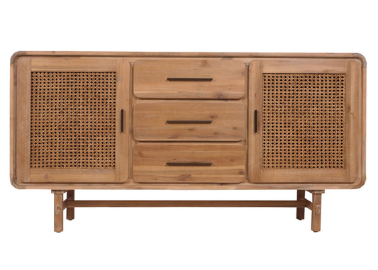 Cosmo Casa - Dressoir - Opbergkast - Ladekast - Highboard - Opberglade - Rattan - Massief Acaciahout - Gebeitst - 83x160x45cm - 47kg