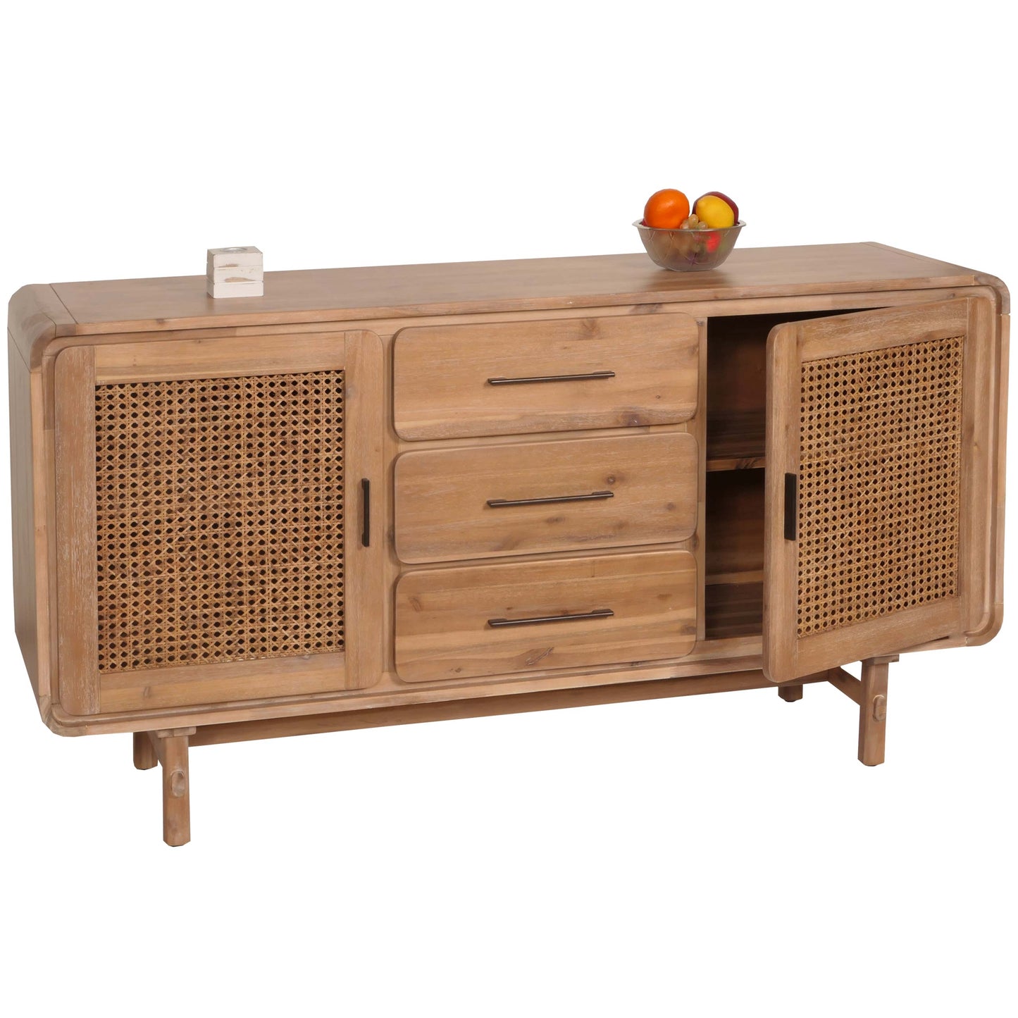Cosmo Casa - Dressoir - Opbergkast - Ladekast - Highboard - Opberglade - Rattan - Massief Acaciahout - Gebeitst - 83x160x45cm - 47kg