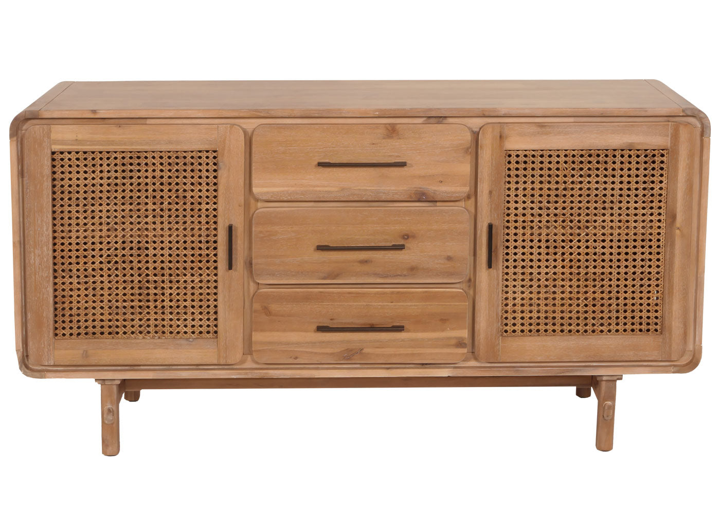 Cosmo Casa - Dressoir - Opbergkast - Ladekast - Highboard - Opberglade - Rattan - Massief Acaciahout - Gebeitst - 83x160x45cm - 47kg