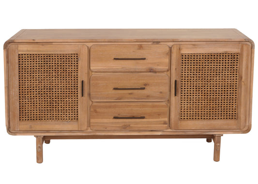 Cosmo Casa - Dressoir - Opbergkast - Ladekast - Highboard - Opberglade - Rattan - Massief Acaciahout - Gebeitst - 83x160x45cm - 47kg
