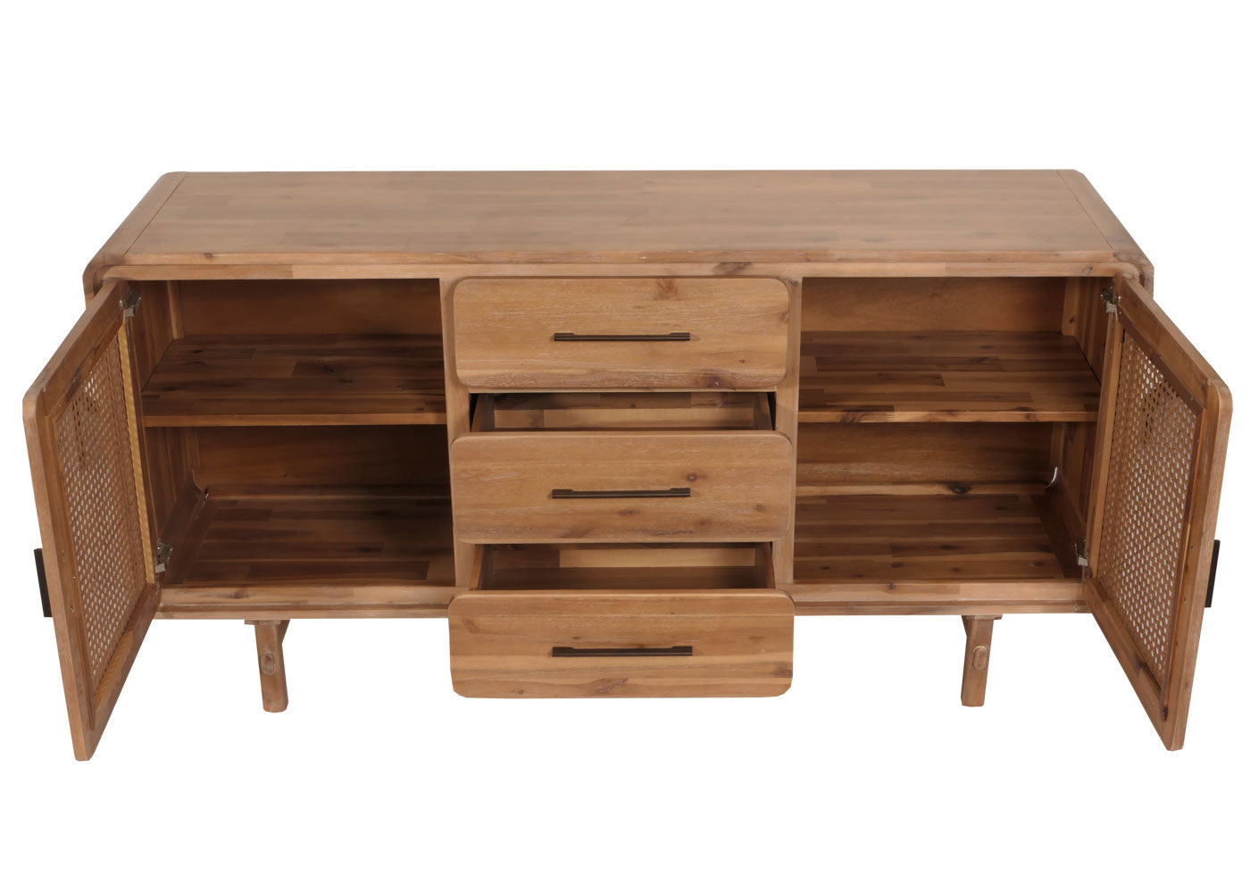 Cosmo Casa - Dressoir - Opbergkast - Ladekast - Highboard - Opberglade - Rattan - Massief Acaciahout - Gebeitst - 83x160x45cm - 47kg