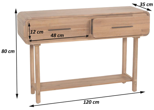 Cosmo Casa - Consoletafel - Telefoontafel - Bijzettafel - Opbergtafel - Lade - Massief Acaciahout - Gebeitst - 80x120x35cm - 22kg