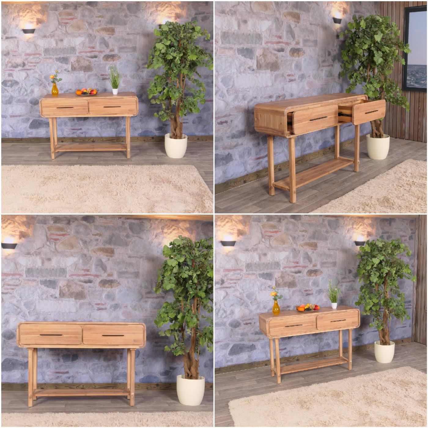 Cosmo Casa - Consoletafel - Telefoontafel - Bijzettafel - Opbergtafel - Lade - Massief Acaciahout - Gebeitst - 80x120x35cm - 22kg