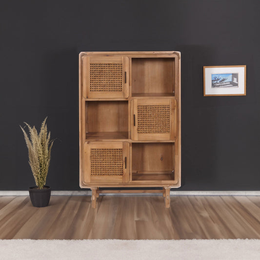 Cosmo Casa - Highboard - Dressoir - Opbergvakken - Riet - Gebeitst Acaciahout - 141x90x35cm - 32kg