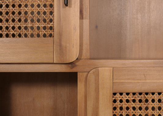 Cosmo Casa - Highboard - Dressoir - Opbergvakken - Riet - Gebeitst Acaciahout - 141x90x35cm - 32kg