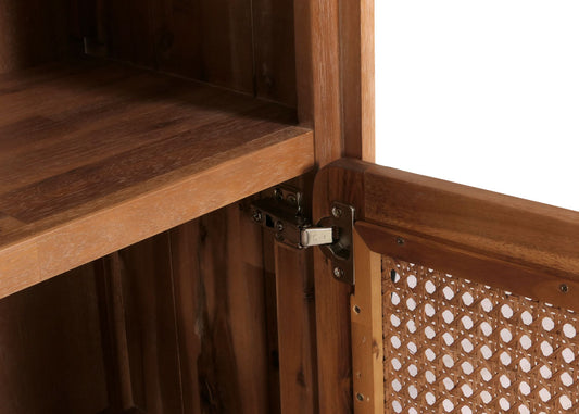 Cosmo Casa - Highboard - Dressoir - Opbergvakken - Riet - Gebeitst Acaciahout - 141x90x35cm - 32kg