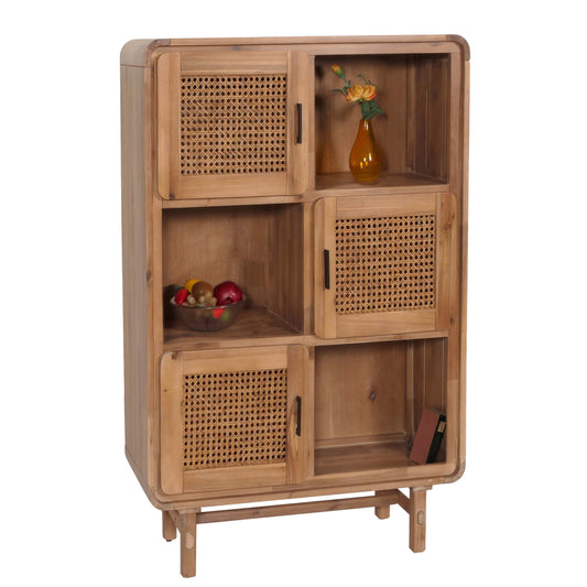 Cosmo Casa - Highboard - Dressoir - Opbergvakken - Riet - Gebeitst Acaciahout - 141x90x35cm - 32kg