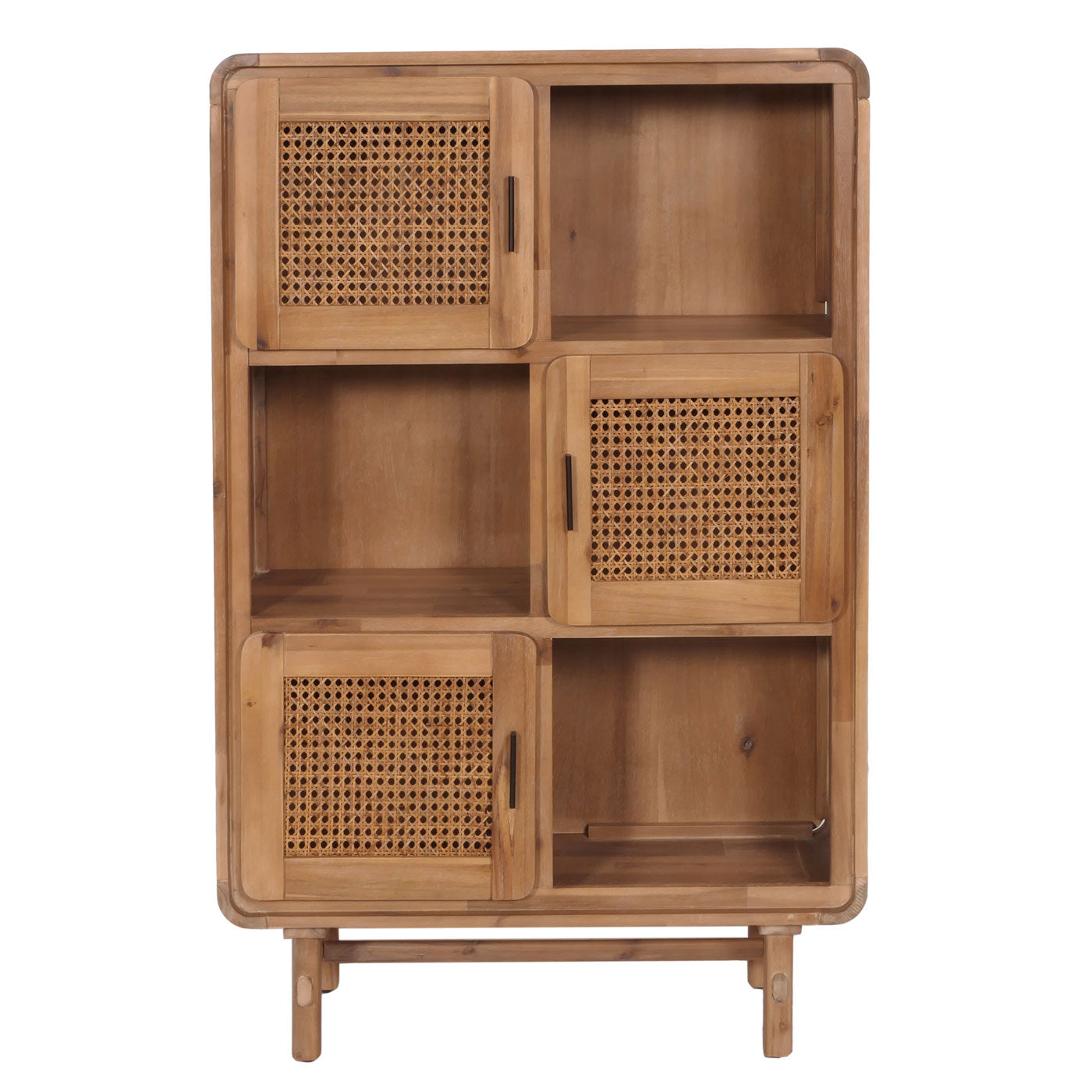 Cosmo Casa - Highboard - Dressoir - Opbergvakken - Riet - Gebeitst Acaciahout - 141x90x35cm - 32kg