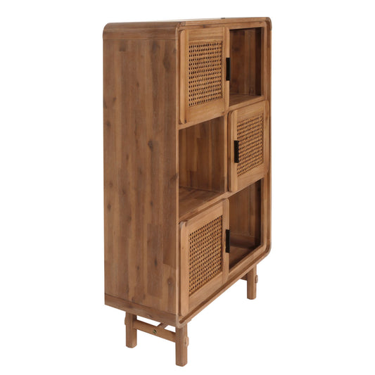 Cosmo Casa - Highboard - Dressoir - Opbergvakken - Riet - Gebeitst Acaciahout - 141x90x35cm - 32kg