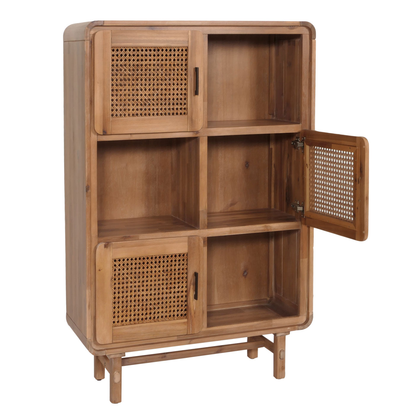 Cosmo Casa - Highboard - Dressoir - Opbergvakken - Riet - Gebeitst Acaciahout - 141x90x35cm - 32kg