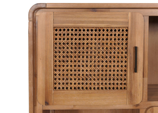 Cosmo Casa - Highboard - Dressoir - Opbergvakken - Riet - Gebeitst Acaciahout - 141x90x35cm - 32kg