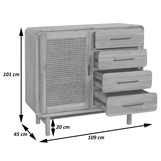 Cosmo Casa - Ladekast - Opbergkast - Highboard - Opberglade - Rattan - Massief Acaciahout - Gebeitst - 101x109x45cm - 44kg