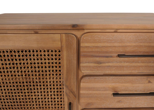 Cosmo Casa - Ladekast - Opbergkast - Highboard - Opberglade - Rattan - Massief Acaciahout - Gebeitst - 101x109x45cm - 44kg