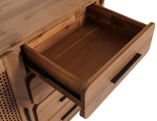 Cosmo Casa - Ladekast - Opbergkast - Highboard - Opberglade - Rattan - Massief Acaciahout - Gebeitst - 101x109x45cm - 44kg