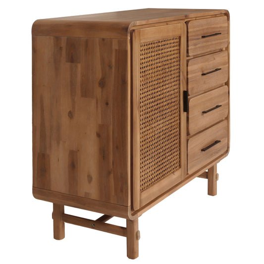 Cosmo Casa - Ladekast - Opbergkast - Highboard - Opberglade - Rattan - Massief Acaciahout - Gebeitst - 101x109x45cm - 44kg