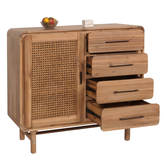 Cosmo Casa - Ladekast - Opbergkast - Highboard - Opberglade - Rattan - Massief Acaciahout - Gebeitst - 101x109x45cm - 44kg