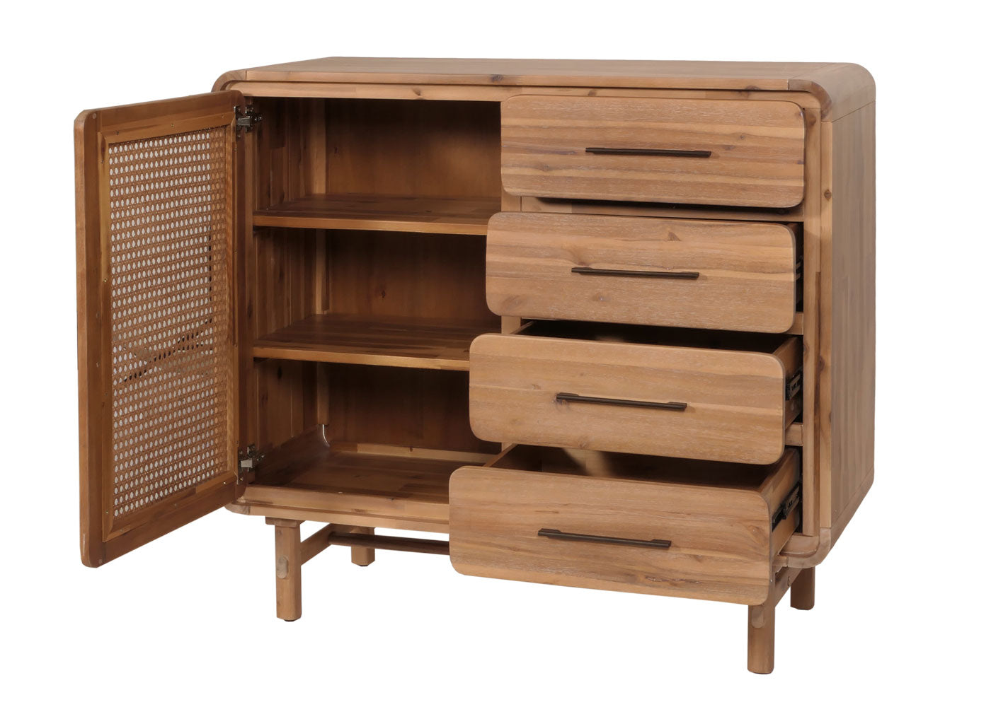 Cosmo Casa - Ladekast - Opbergkast - Highboard - Opberglade - Rattan - Massief Acaciahout - Gebeitst - 101x109x45cm - 44kg