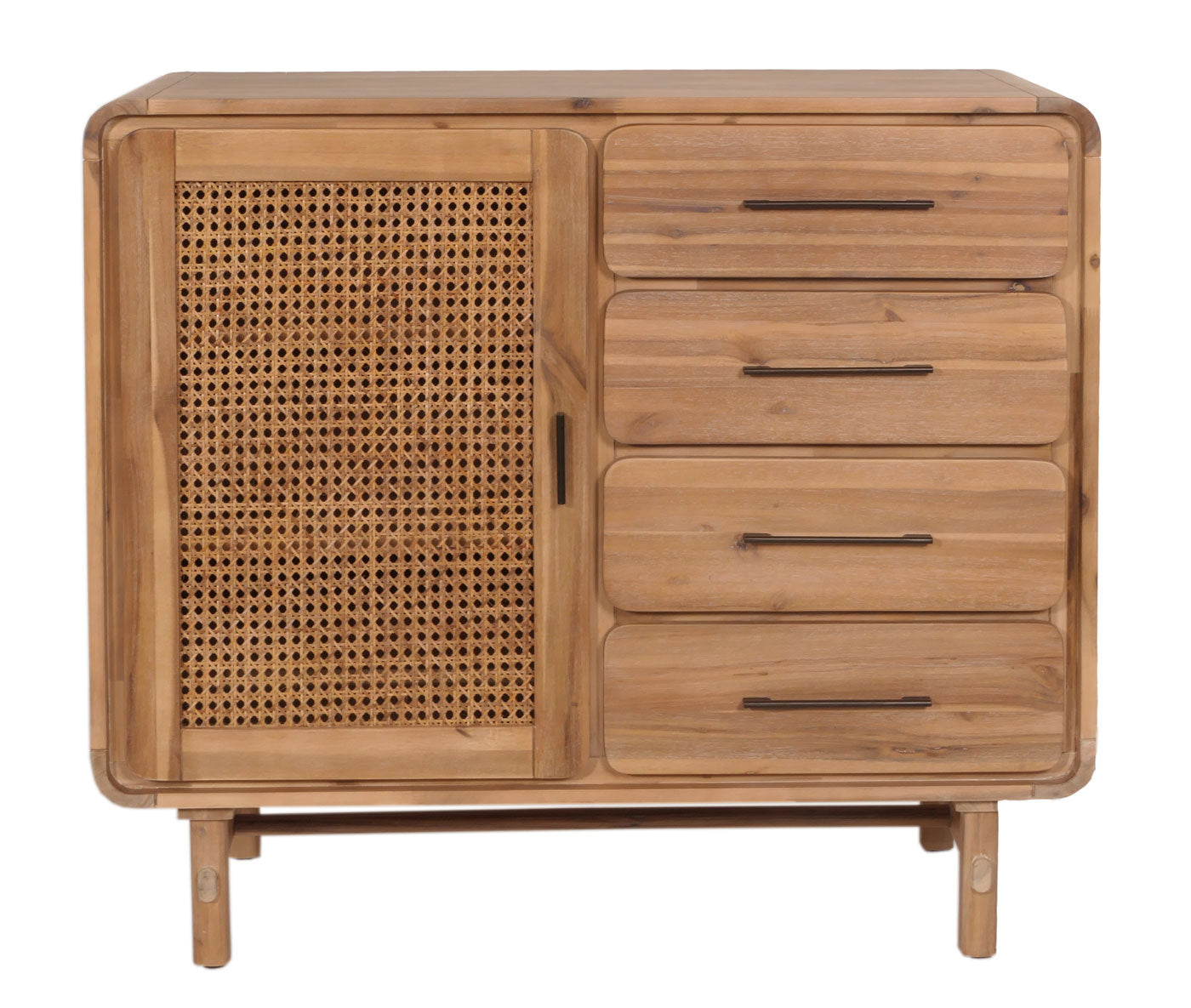 Cosmo Casa - Ladekast - Opbergkast - Highboard - Opberglade - Rattan - Massief Acaciahout - Gebeitst - 101x109x45cm - 44kg