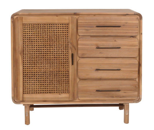 Cosmo Casa - Ladekast - Opbergkast - Highboard - Opberglade - Rattan - Massief Acaciahout - Gebeitst - 101x109x45cm - 44kg