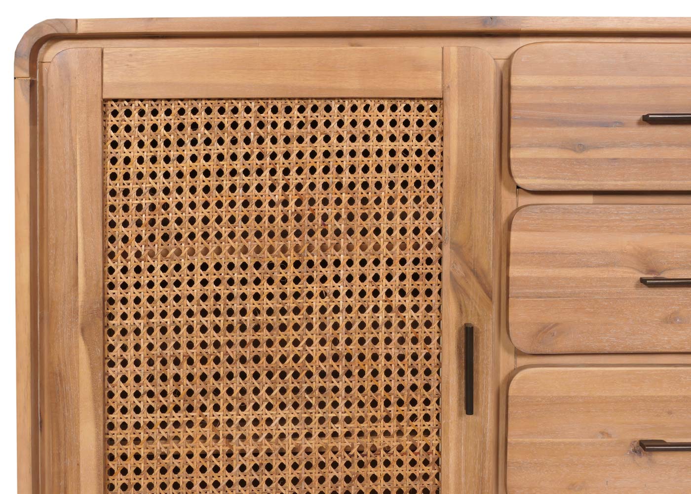 Cosmo Casa - Ladekast - Opbergkast - Highboard - Opberglade - Rattan - Massief Acaciahout - Gebeitst - 101x109x45cm - 44kg