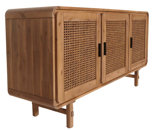 Cosmo Casa - Dressoir - Opbergkast - Ladekast - Highboard - Opbergvakken - Rattan - Massief Acaciahout - Gebeitst - 82x160x45cm - 38kg