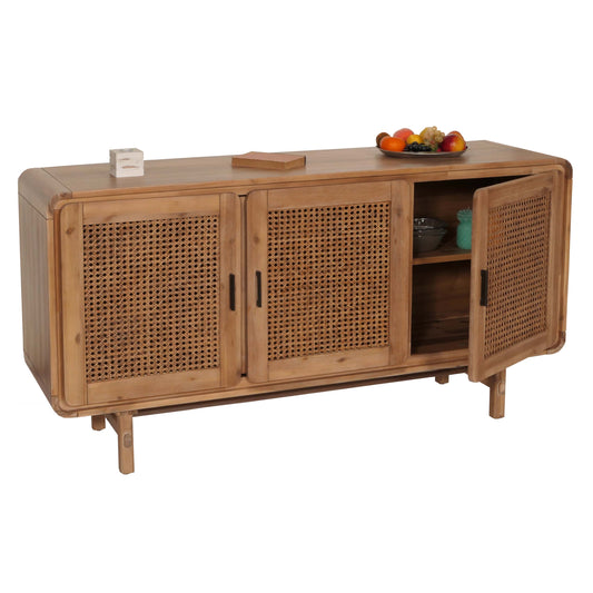 Cosmo Casa - Dressoir - Opbergkast - Ladekast - Highboard - Opbergvakken - Rattan - Massief Acaciahout - Gebeitst - 82x160x45cm - 38kg