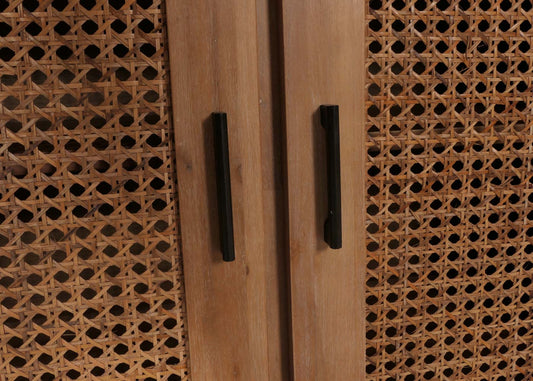 Cosmo Casa - Dressoir - Opbergkast - Ladekast - Highboard - Opbergvakken - Rattan - Massief Acaciahout - Gebeitst - 82x160x45cm - 38kg