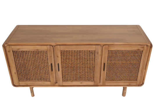 Cosmo Casa - Dressoir - Opbergkast - Ladekast - Highboard - Opbergvakken - Rattan - Massief Acaciahout - Gebeitst - 82x160x45cm - 38kg