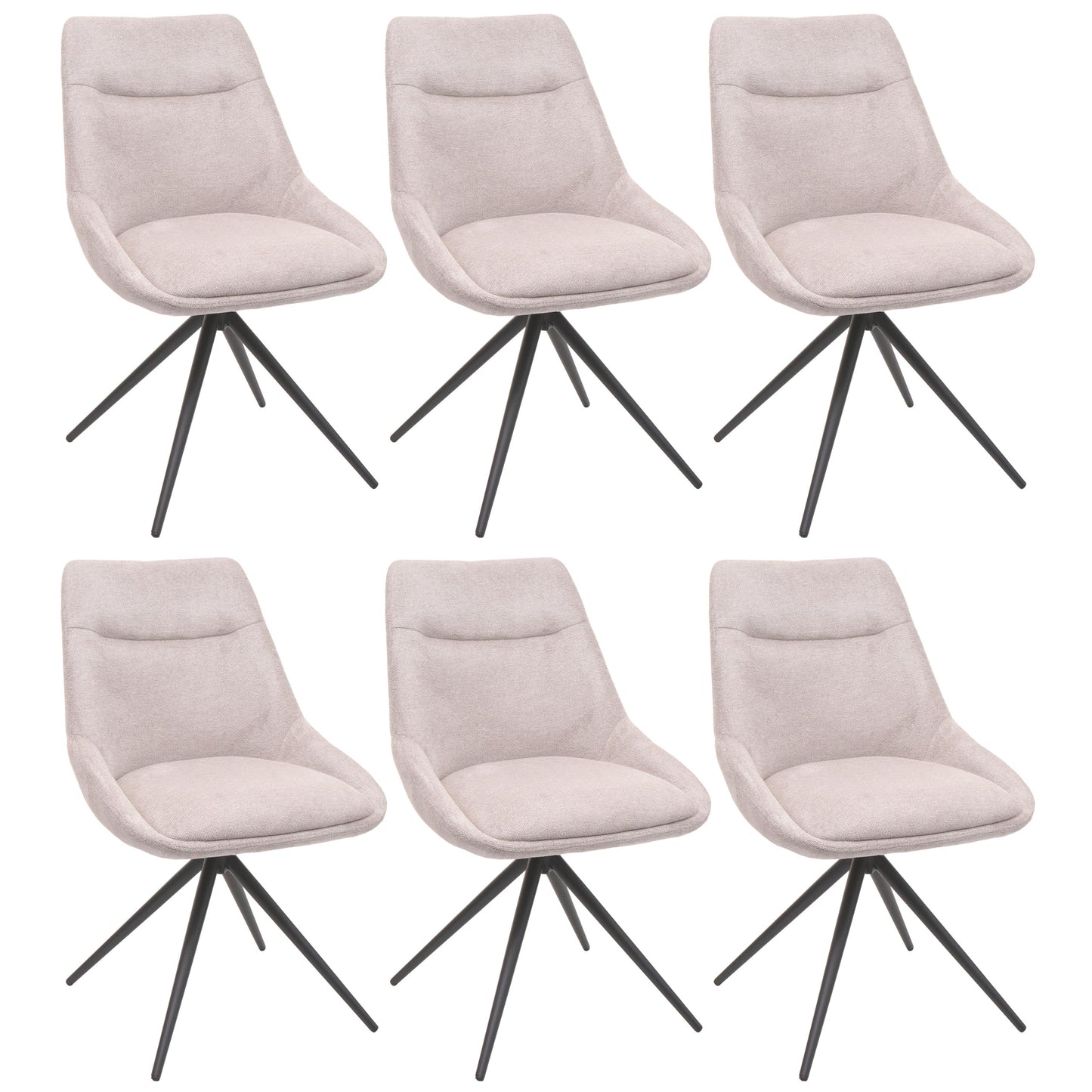 Cosmo Casa - Set van 6 Eetkamerstoelen - Draaibare Keukenfauteuils - Automatische Positionering - Metaal & Stoftextiel - Crème-Beige