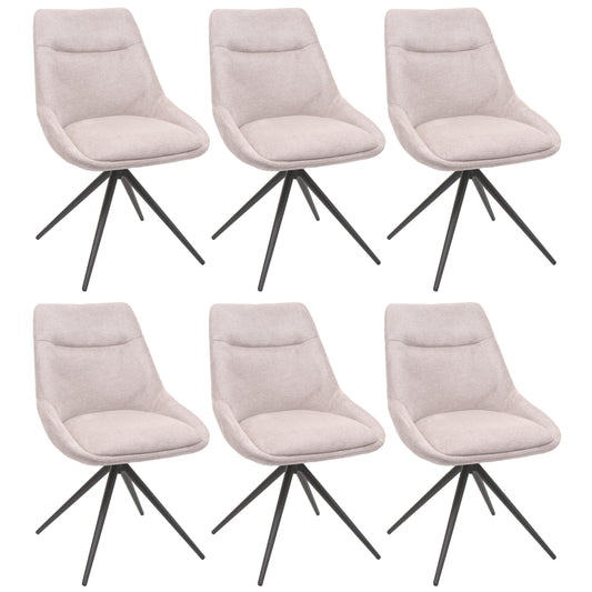 Cosmo Casa - Set van 6 Eetkamerstoelen - Draaibare Keukenfauteuils - Automatische Positionering - Metaal & Stoftextiel - Crème-Beige