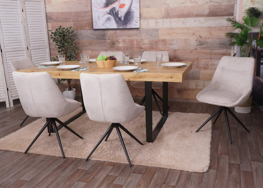 Cosmo Casa - Set van 2 Eetkamerstoelen - Keukenstoel - Draaibaar met Automatische Positionering - Textiel - Crèmebeige