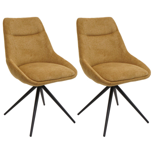 Cosmo Casa - Set van 2 Eetkamerstoelen - Keukenstoel - Draaibaar met Automatische Positionering - Textiel - Mosterdgeel