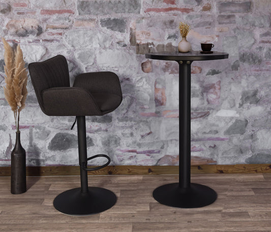 Cosmo Casa - Barkruk - Draaibaar met Armleuning en Voetsteun - Textiel IJzer FSC - Zwart met Donkerbruine Voet