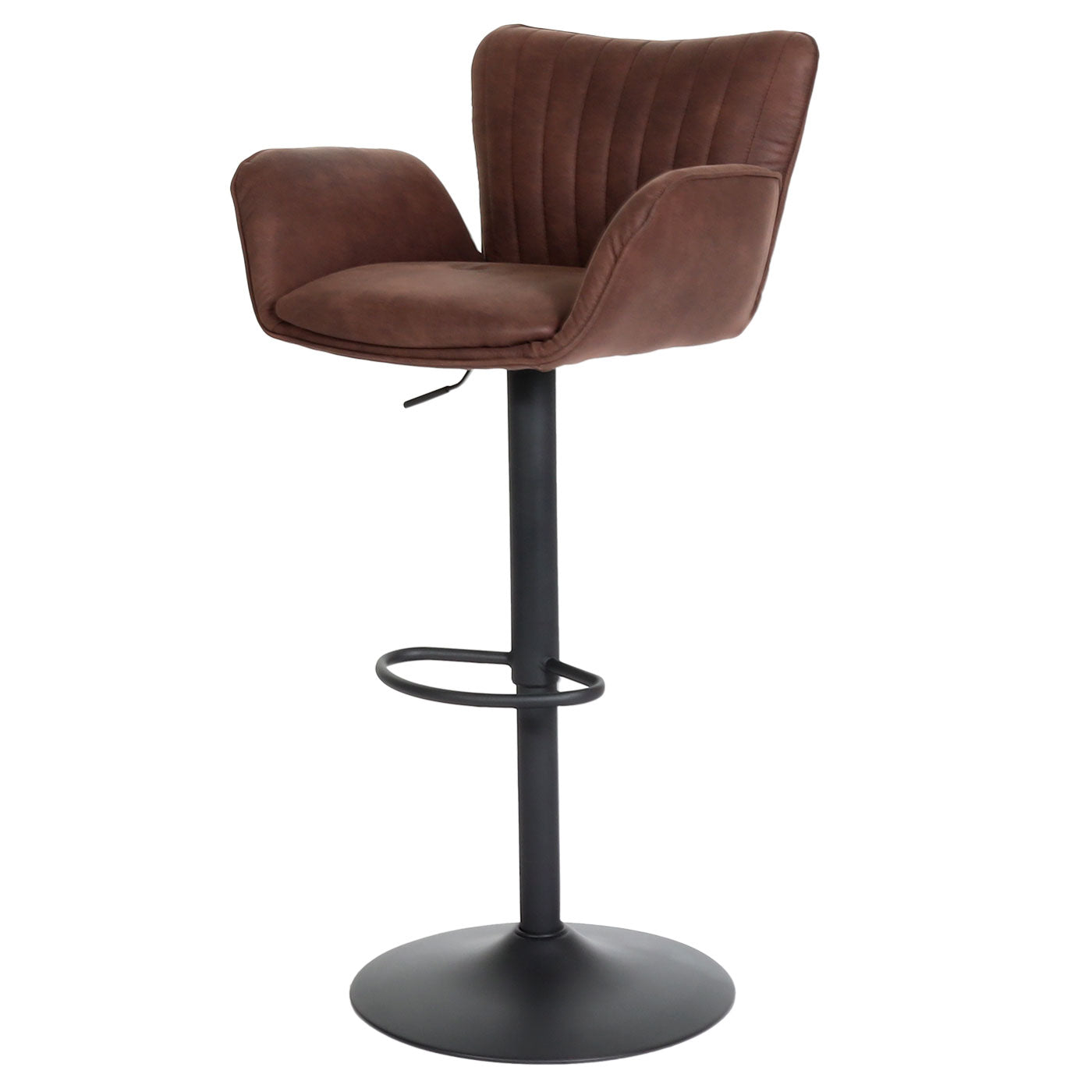 Cosmo Casa - Barkruk - Draaibaar met Armleuning en Voetsteun - Textiel IJzer FSC - Zwart met Donkerbruine Voet