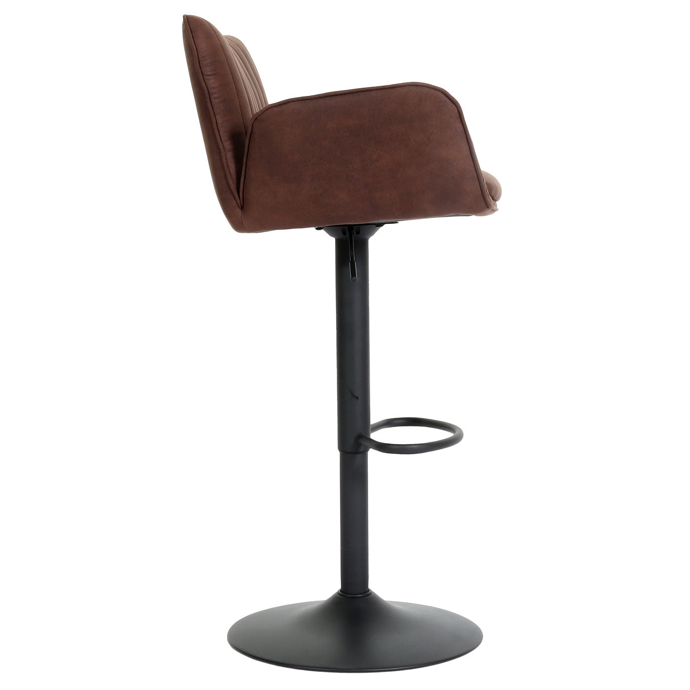 Cosmo Casa - Barkruk - Draaibaar met Armleuning en Voetsteun - Textiel IJzer FSC - Zwart met Donkerbruine Voet