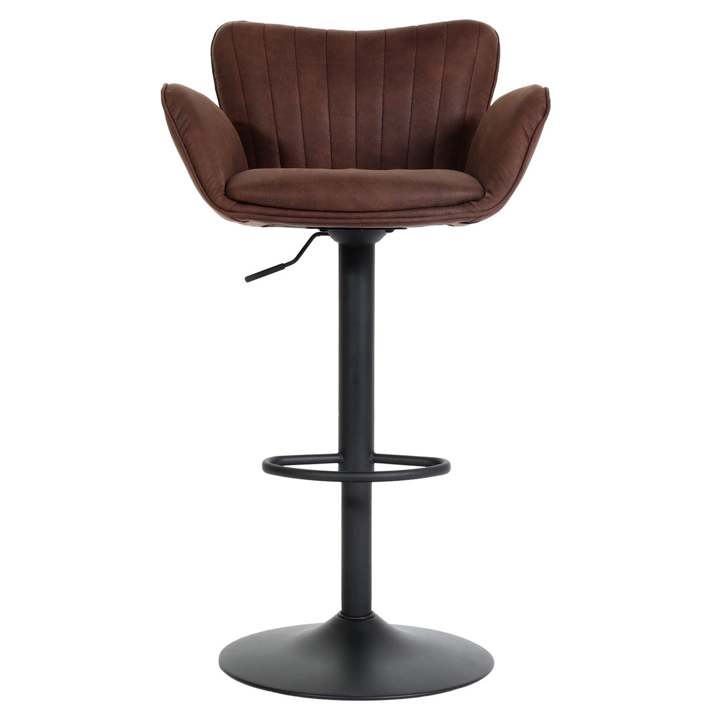 Cosmo Casa - Barkruk - Draaibaar met Armleuning en Voetsteun - Textiel IJzer FSC - Zwart met Donkerbruine Voet