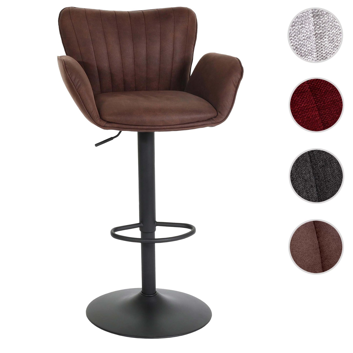 Cosmo Casa - Barkruk - Draaibaar met Armleuning en Voetsteun - Textiel IJzer FSC - Zwart met Donkerbruine Voet