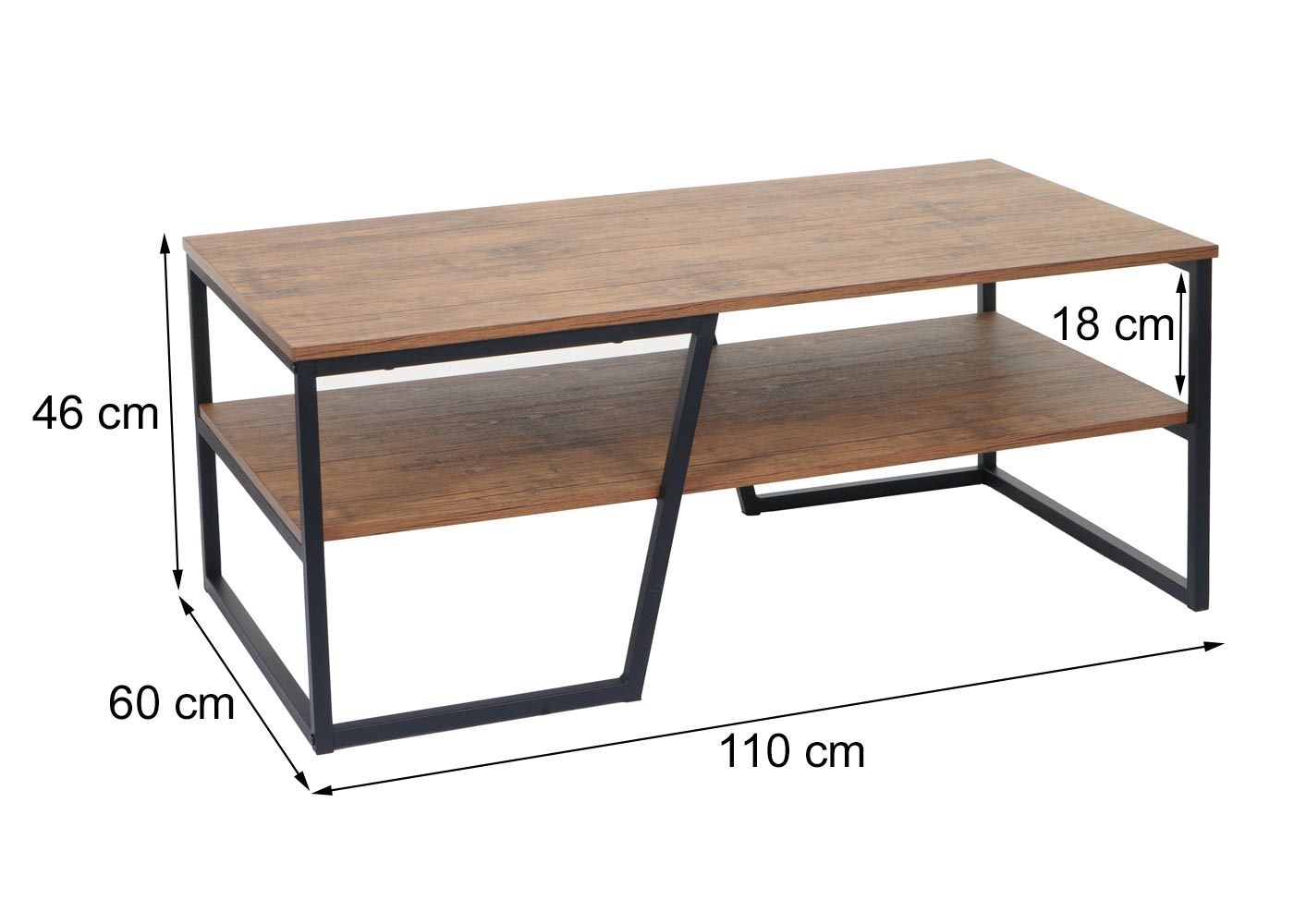 Cosmo Casa - Salontafel - Metalen Plank 3D-structuur - Wild Eiken Look - 46x110x60cm