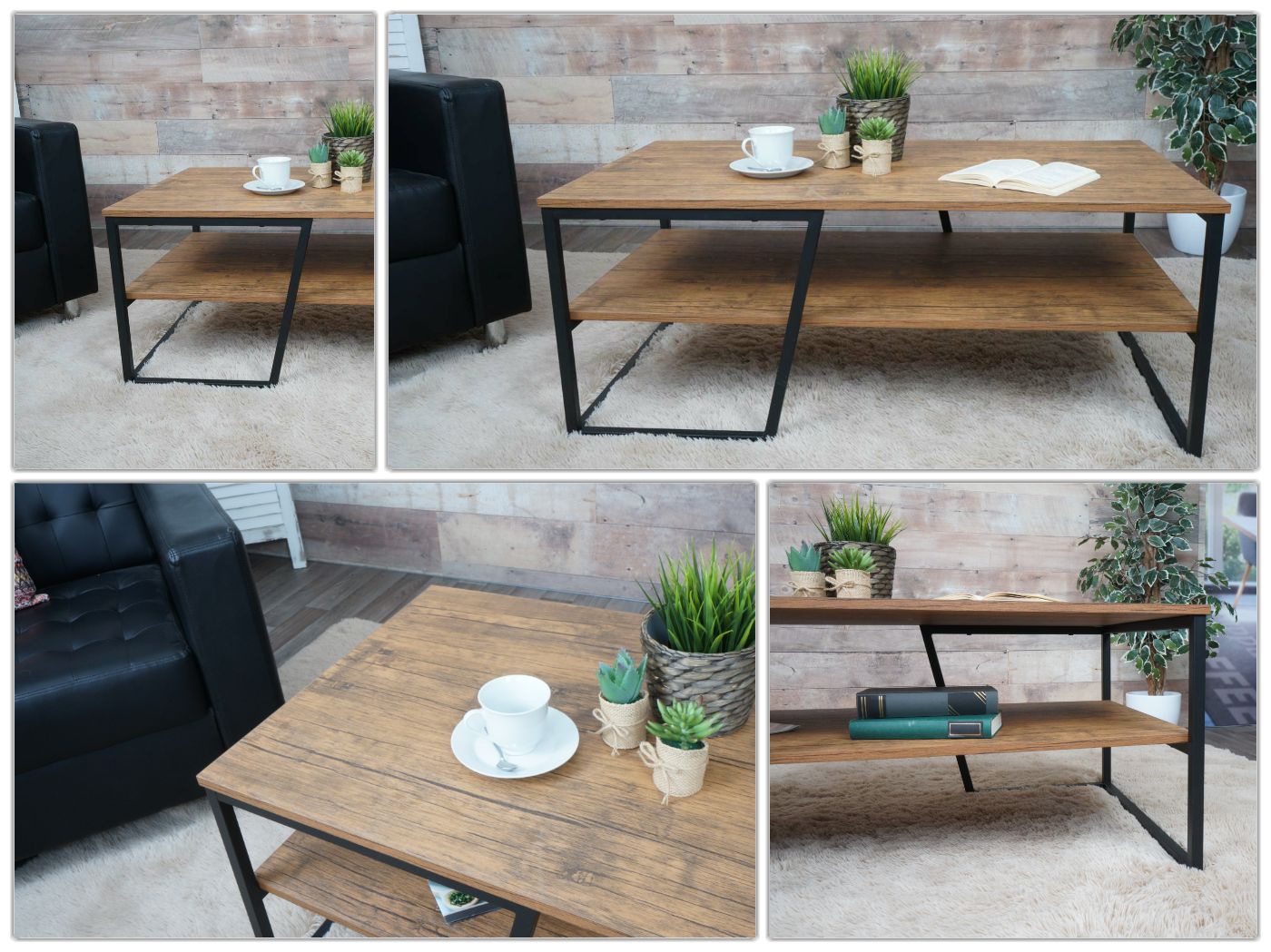 Cosmo Casa - Salontafel - Metalen Plank 3D-structuur - Wild Eiken Look - 46x110x60cm