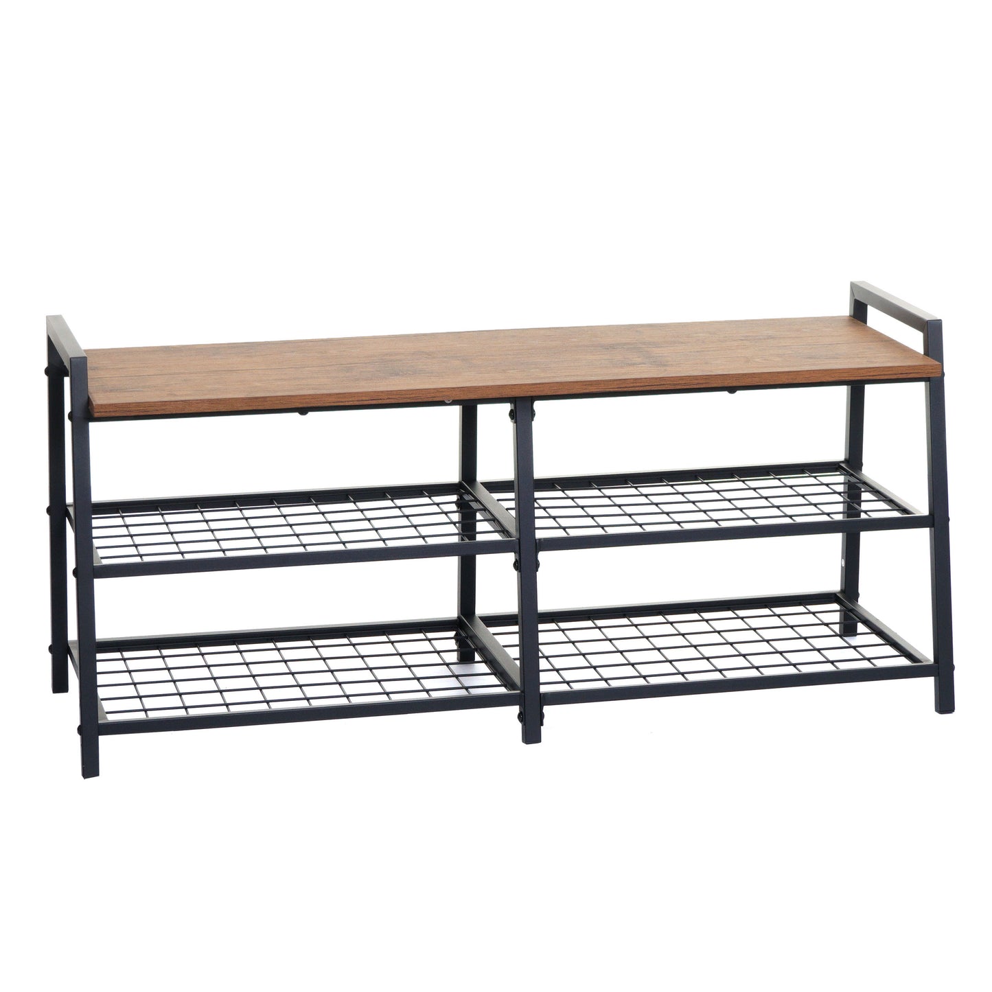 Cosmo Casa - Schoenenrek Bank - 4 Vakken met Metalen 3D-structuur - Wild Eiken Look