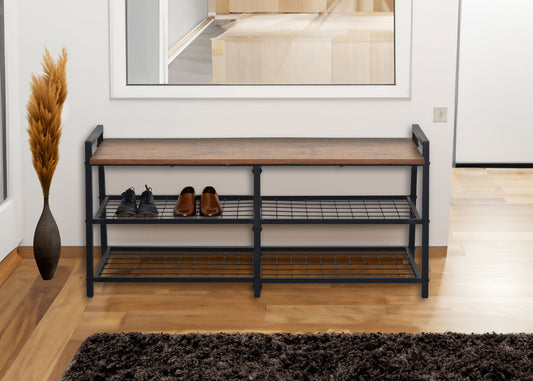Cosmo Casa - Schoenenrek Bank - 4 Vakken met Metalen 3D-structuur - Wild Eiken Look